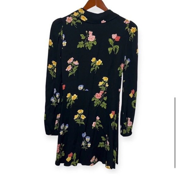 Reformation Will Dress Night Bloom Floral Black Keyhole Peter Pan Collar Size 2 - Picture 5 of 10